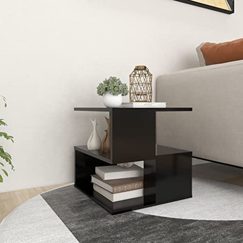 WHOPBXGAD Modern Side Table Black 40x40x40 cm with 2 Shelves - Space Saving End Table for Living Room, Bedroom Sturdy Wood Particle Board Nightstand for Drinks, Books & Decor von WHOPBXGAD