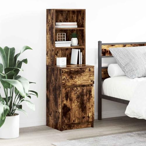 WHOPBXGAD Nachttisch Räuchereiche 39x35x125 cm Holzwerkstoff Schlafzimmer Beistelltisch mit Schublade und Regalen Stauraum Möbel Wohnzimmer Nachtschrank von WHOPBXGAD
