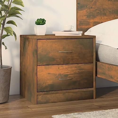 WHOPBXGAD Nachttisch Räuchereiche 40x30x40 cm with 2 Drawers, Bedside Table Nightstand Storage Cabinet, Smoked Oak Finish Wood Particle Board for Bedroom Living Room von WHOPBXGAD