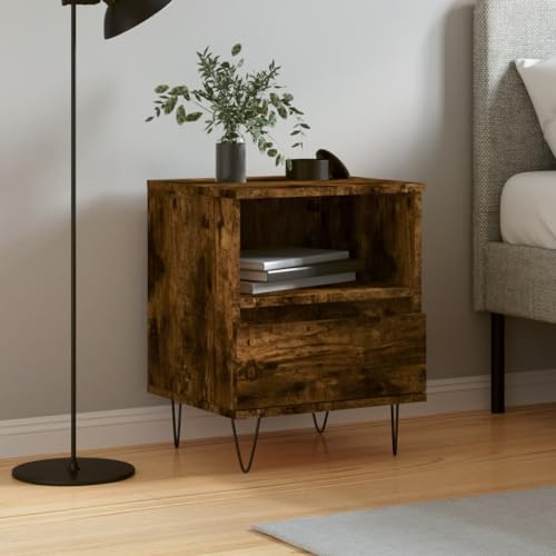 WHOPBXGAD Nachttisch Räuchereiche 40x35x50 cm with Storage Drawer and Shelf, Modern Bedside Table with Metal Legs, Durable Holzwerkstoff Nightstand for Bedroom Living Room von WHOPBXGAD