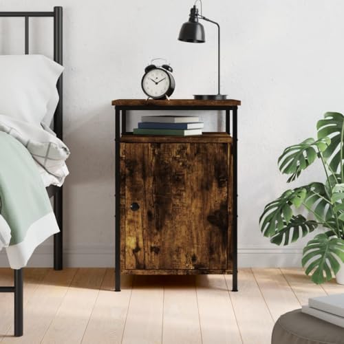 WHOPBXGAD Nachttisch Räuchereiche 40x42x60 cm Beistelltisch mit Stauraum, verstellbaren Füßen und Wandhalterung für Schlafzimmer und Wohnzimmer von WHOPBXGAD