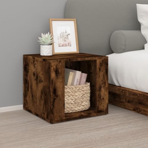WHOPBXGAD Nachttisch Räuchereiche 41x40x36 cm Holzwerkstoff Nightstand with Storage, Modern Bedside Table for Bedroom, Sturdy End Table with Spacious Shelf von WHOPBXGAD