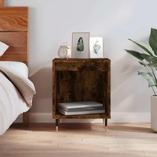 WHOPBXGAD Nachttisch Räuchereiche Nightstand with Storage Shelf 40x35x50 cm Modern Bedside Table with Metal Legs for Bedroom Living Room Home Decor von WHOPBXGAD