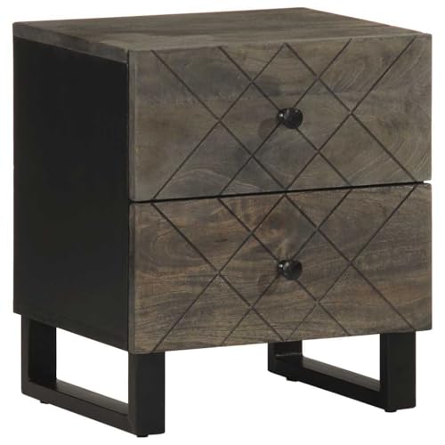 WHOPBXGAD Nachttisch Schwarz 40x33x46 cm Massivholz Mango mit 2 Schubladen, Stabiler Metallgestell, Schlafzimmer Kommode, Beistelltisch, Nachtschrank, Wohnzimmer Sideboard von WHOPBXGAD