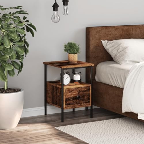 WHOPBXGAD Nightstand with Vintage Wood Look 34x36x50 cm Bedside Table Storage Cabinet for Bedroom Living Room Compact Design Durable Material Adjustable Feet von WHOPBXGAD