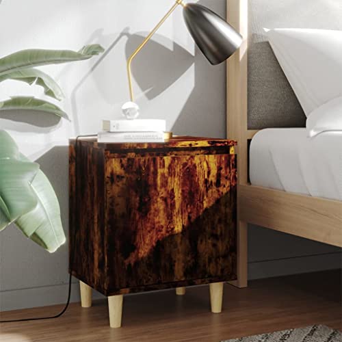 WHOPBXGAD Scandinavian Nightstand with Solid Wood Legs Smoked Oak 40x30x50 cm Bedside Table with Storage Shelf for Bedroom Living Room Modern Furniture von WHOPBXGAD