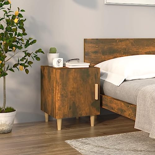 WHOPBXGAD Smoked Oak Nightstand with Storage Cabinet, Modern Bedside Table with Shelf, Wood Particle Board Bedroom Furniture for Small Spaces, 40x40x50cm von WHOPBXGAD