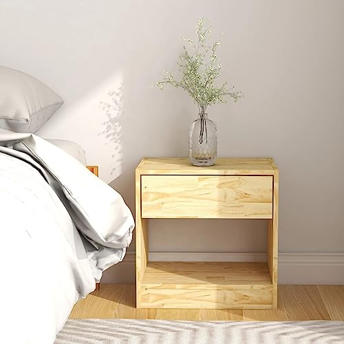 WHOPBXGAD Solid Pine Wood Nightstand 40x31x40 cm with Drawer and Shelf, Rustic Bedside Table for Bedroom, Living Room, Dormitory, Sturdy Storage Cabinet with Easy Assembly and Cleaning von WHOPBXGAD