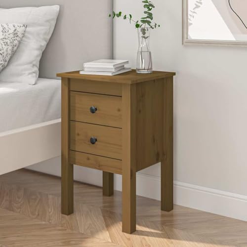 WHOPBXGAD Solid Pine Wood Nightstand Honey Brown 40x35x61.5 cm with 2 Drawers Bedside Table Rustic Design for Bedroom Living Room Storage Furniture von WHOPBXGAD
