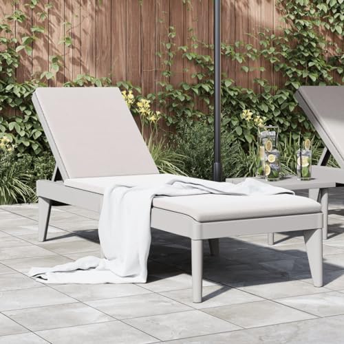 WHOPBXGAD Sonnenliege Grau 186x60x29 cm PP Outdoor Lounger with Adjustable Backrest 4 Positions UV-Resistant Lightweight Rattan Look Patio Garden Poolside Relaxation von WHOPBXGAD