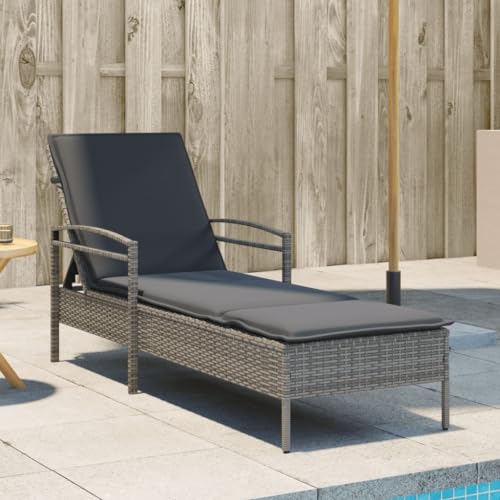 WHOPBXGAD Sonnenliege mit Auflage Grau 63x200x81 cm Poly Rattan Gartenliege Outdoor Lounge Möbel mit Verstellbarer Rückenlehne, Wetterfest & Bequem für Terrasse Poolbereich WHOPBXGAD Sonnenliege mit Auflage Grau 63x200x81 cm Poly Rattan Gartenliege Outdoor Lounge Möbel mit Verstellbarer Rückenlehne, Wetterfest & Bequem für Terrasse Poolbereich von WHOPBXGAD
