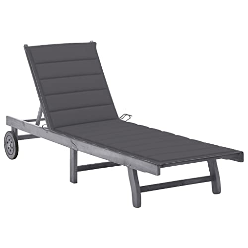 WHOPBXGAD Sonnenliege mit Auflage Grau Akazie Massivholz - Verstellbare Relaxliege für Garten, Terrasse Pool Hochwertige Outdoor-Liege mit Polster Rädern Robuste Holzliege in Anthrazit - Max. 110 kg von WHOPBXGAD