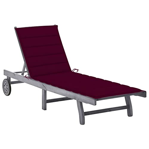 WHOPBXGAD Sonnenliege mit Auflage Grau Akazie Massivholz - Verstellbare Relaxliege für Garten, Terrasse Pool Hochwertige Outdoor-Liege mit Polster Rädern Robustes Akazienholz - Max. 110 kg von WHOPBXGAD