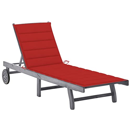WHOPBXGAD Sonnenliege mit Auflage Grau Akazie Massivholz - Verstellbare Relaxliege für Garten, Terrasse Poolbereich Hochwertige Outdoor-Liege mit Polster Rädern Robust Bequem - 200x60 cm von WHOPBXGAD