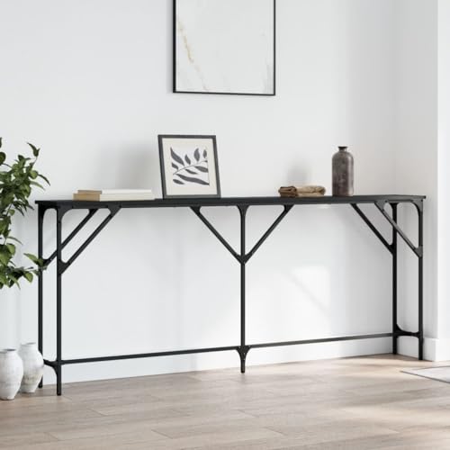 WHOPBXGAD Stylish Black Console Table 180x75 cm for Hallway & Living Room, Industrial Modern Sofa Table with Adjustable Legs Metal Frame, Durable Wooden Surface for Decor & Storage WHOPBXGAD Stylish Black Console Table 180x75 cm for Hallway & Living Room, Industrial Modern Sofa Table with Adjustable Legs Metal Frame, Durable Wooden Surface for Decor & Storage von WHOPBXGAD