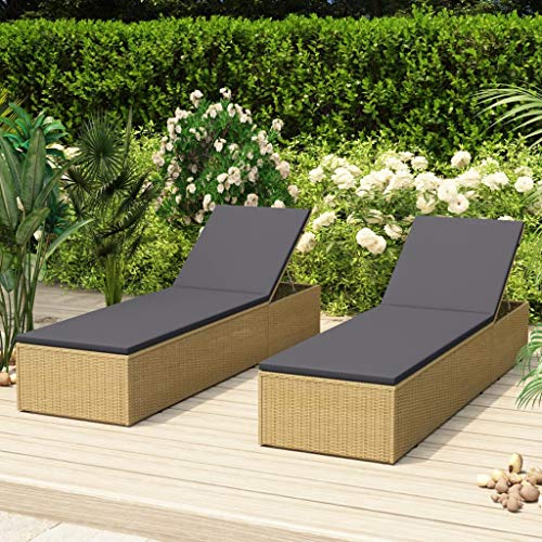 WHOPBXGAD Sun Lounger Poly Rattan Brown Dark Gray Outdoor Pool Garden Furniture Weatherproof PE Wicker with Thick Cushion Adjustable Recliner Patio Beach Chair von WHOPBXGAD