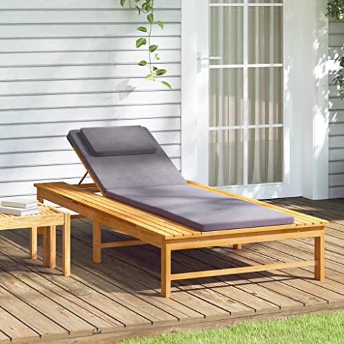 WHOPBXGAD Sun Lounger with Dark Gray Cushion & Pad Solid Wood Acacia Adjustable Backrest 4 Positions Outdoor Garden Terrace Relaxation Durable Comfortable von WHOPBXGAD