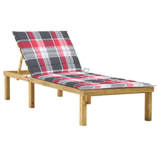 WHOPBXGAD Sun Lounger with Red Checkered Cushion - Adjustable Reclining Garden Lounge Chair Made of Treated Pine Wood for Patio, Poolside, Beach Weatherproof & Easy to Clean Outdoor Furniture WHOPBXGAD Sun Lounger with Red Checkered Cushion - Adjustable Reclining Garden Lounge Chair Made of Treated Pine Wood for Patio, Poolside, Beach Weatherproof & Easy to Clean Outdoor Furniture von WHOPBXGAD