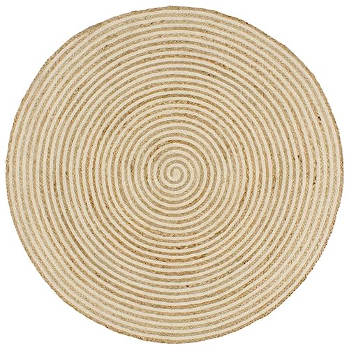 WHOPBXGAD Teppich im Wohnzimmer Teppich im SchlafzimmerTeppich Handgefertigt Jute mit Spiralen-Design Weiß 150 cmGeeignet für Schlafzimmer Wohnzimmer Badezimmer von WHOPBXGAD