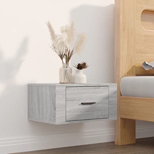 WHOPBXGAD Wand-Nachttisch Grau Sonoma 50x36x25 cm Modern Floating Bedside Table with Storage Shelf for Bedroom Living Room Wall Mounted Nightstand von WHOPBXGAD