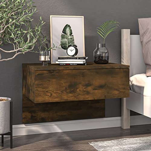 WHOPBXGAD Wand-Nachttisch Räuchereiche Wall Mounted Bedside Table with Storage Shelf, Modern Floating Nightstand for Small Spaces, Smoked Oak Finish von WHOPBXGAD
