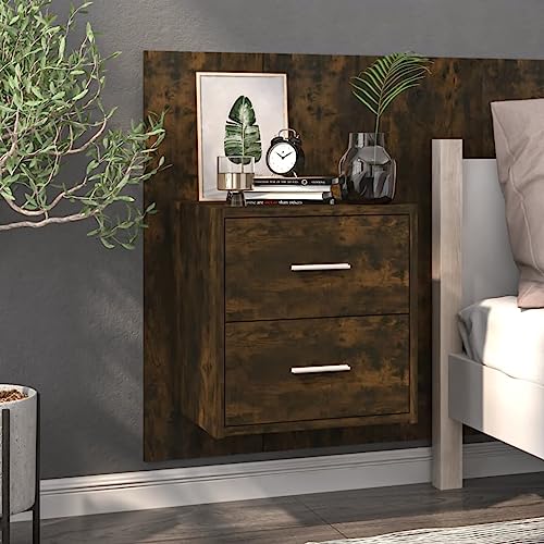 WHOPBXGAD Wand-Nachttisch Räuchereiche Wall Mounted Nightstand with Storage Shelf, Multifunctional Floating Bedside Table for Small Spaces, Smoked Oak Finish Wood Material 80x48.5x32.5cm von WHOPBXGAD