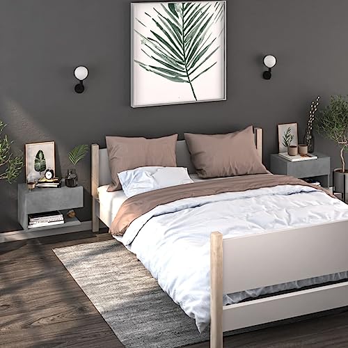WHOPBXGAD Wand-Nachttische 2 STK. Betongrau Wall Mounted Nightstand with Storage Space, Modern Floating Bedside Table for Small Bedroom, Concrete Gray MDF Shelf for Living Room Decor von WHOPBXGAD