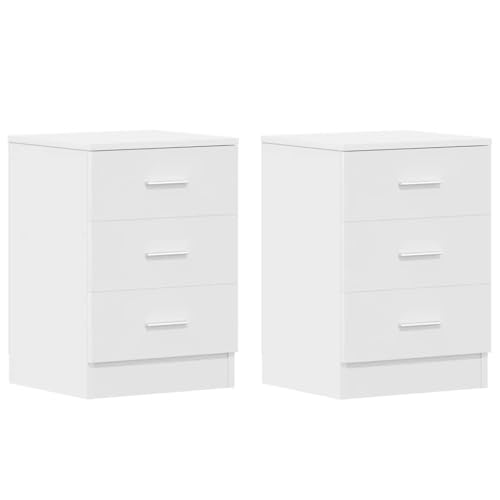 WHOPBXGAD White Nightstands 2-Pack with 3 Drawers, 38x35x56 cm Wood Particle Board Bedside Tables for Bedroom Living Room, Modern Storage Cabinets with Easy Assembly WHOPBXGAD White Nightstands 2-Pack with 3 Drawers, 38x35x56 cm Wood Particle Board Bedside Tables for Bedroom Living Room, Modern Storage Cabinets with Easy Assembly von WHOPBXGAD