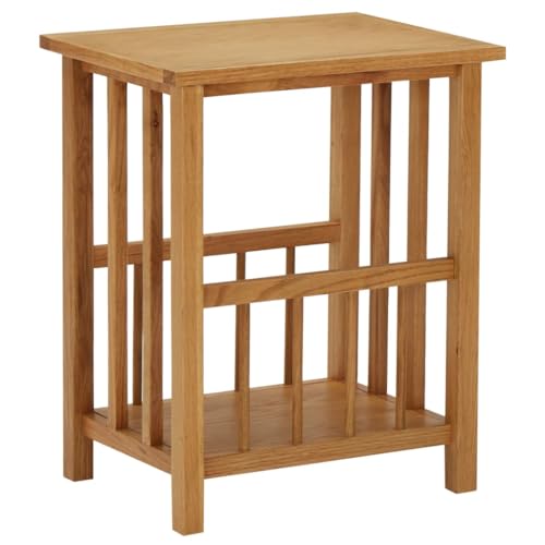 WHOPBXGAD Zeitungstisch 45x35x55 cm Eiche Massivholz - Beistelltisch mit Zeitungshalter Ablage, Rustikaler Wohnzimmer Side Table für Zeitschriften, Bücher Deko, Stabiles Eichenholz & MDF Design von WHOPBXGAD