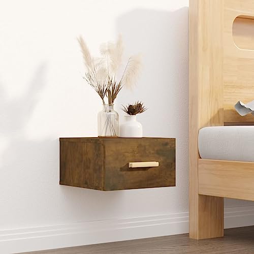 Wand-Nachttisch Räuchereiche 35x35x20 cm Wall Mounted Nightstand with Storage Space, Floating Bedside Table for Small Bedrooms, Durable Wood Material Supports 60kg Weight von WHOPBXGAD