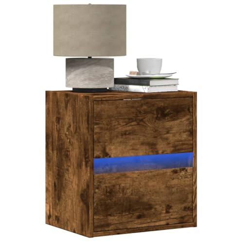 Wand-Nachttisch mit LED-Beleuchtung Räuchereiche, RGB LED Nachttischlampe mit USB-Anschluss, Wandmontage Schlafzimmer Kommode mit 2 Schubladen, moderner Beistelltisch für Wohnzimmer und Schlafraum Wand-Nachttisch mit LED-Beleuchtung Räuchereiche, RGB LED Nachttischlampe mit USB-Anschluss, Wandmontage Schlafzimmer Kommode mit 2 Schubladen, moderner Beistelltisch für Wohnzimmer und Schlafraum von WHOPBXGAD