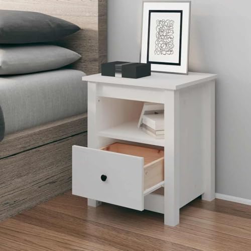 White Nightstand 40x35x49 cm Solid Pine Wood Bedside Table with Drawer, Rustic Modern Design for Bedroom Living Room, Easy Assembly and Cleaning White Nightstand 40x35x49 cm Solid Pine Wood Bedside Table with Drawer, Rustic Modern Design for Bedroom Living Room, Easy Assembly and Cleaning von WHOPBXGAD