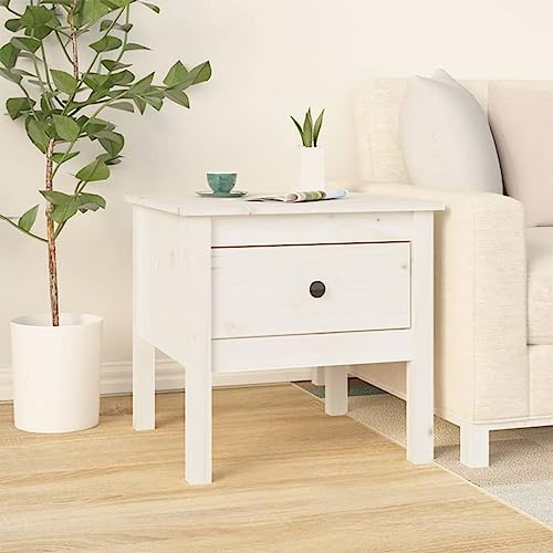 White Side Table 50x50x49 cm Solid Pine Wood with Drawer - Rustic End for Living Room Bedroom - Sturdy Nightstand or Coffee Table with Storage Space White Side Table 50x50x49 cm Solid Pine Wood with Drawer - Rustic End for Living Room Bedroom - Sturdy Nightstand or Coffee Table with Storage Space von WHOPBXGAD