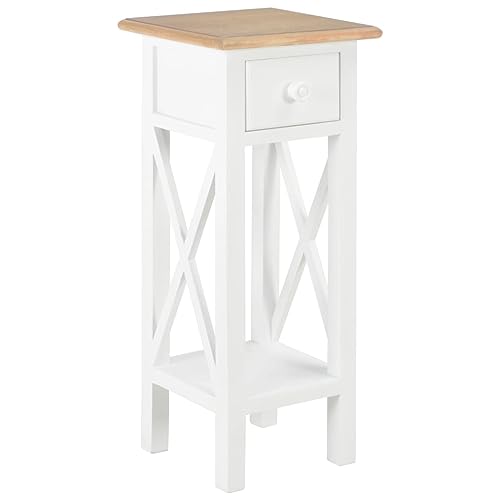White Side Table with Drawer 27 x 27 x 65.5 cm Pine Wood - Nightstand for Bedroom, Entryway - Sturdy Modern End Table for Decor, Plants, Cosmetics Storage White Side Table with Drawer 27 x 27 x 65.5 cm Pine Wood - Nightstand for Bedroom, Entryway - Sturdy Modern End Table for Decor, Plants, Cosmetics Storage von WHOPBXGAD