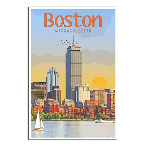 WHOPD Leinwandbild Boston – Massachusetts Poster Leinwand Wandkunst Bilder für Schlafzimmer, Wandkunst Gifts Decor ohne Rahmen (50 x 70 cm, nicht gerahmt) von WHOPD