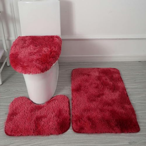 WHRAOY Badezimmerteppich (3-teilig), rutschfester Badezimmerteppich, Plüsch-WC, 3-teiliges Set, hohe Wasseraufnahme, bequem und weich, für Badewanne von WHRAOY