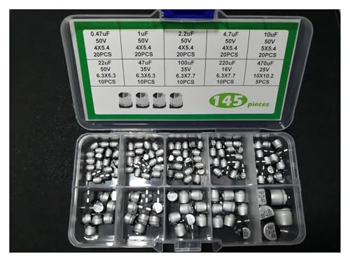 10value Mix Aluminum Electrolytic Capacitor Kit Box 145PCS 0.47uf 1uf 2.2uf 4.7uf 10uf 22uf 47uf 100uf 220uf 470uf 10v 25v 35v von WHRLQXM