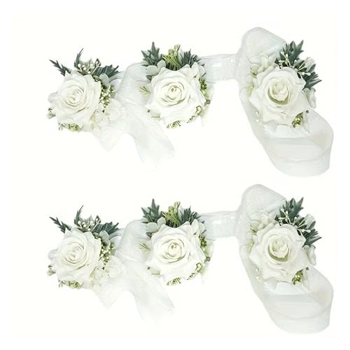 1/6 STÜCKE Weiße Rose Hochzeit Handgelenk Corsage Und Boutonniere Set for Die Braut Brautjungfer Mann Bräutigam Rose Hochzeit Blumen Zubehör(6PCS Wrist Corsage) von WHSDCZ