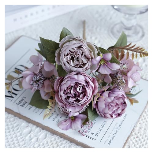 1PC Künstliche Blumen Hochzeit Hause Schlafzimmer Dekoration Brautstrauß Garten Gefälschte Seide Pfingstrose Hortensien Vase for Board Im Freien(PURPLE) von WHSDCZ