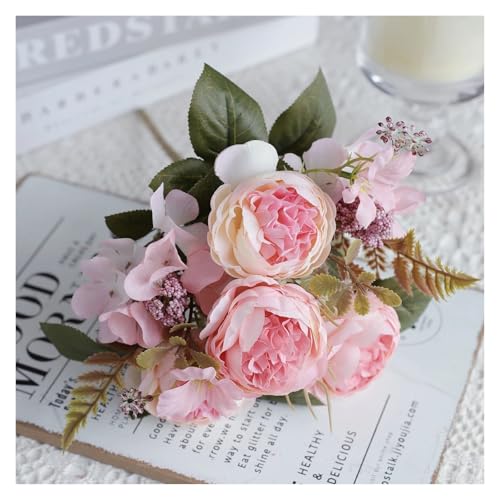 1PC Künstliche Blumen Hochzeit Hause Schlafzimmer Dekoration Brautstrauß Garten Gefälschte Seide Pfingstrose Hortensien Vase for Board Im Freien(Pink) von WHSDCZ