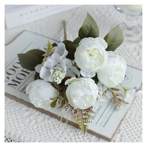 1PC Künstliche Blumen Hochzeit Hause Schlafzimmer Dekoration Brautstrauß Garten Gefälschte Seide Pfingstrose Hortensien Vase for Board Im Freien(WHITE) von WHSDCZ