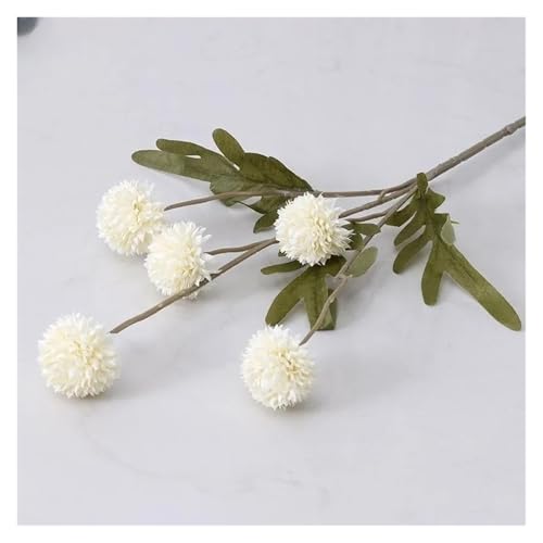 5 Köpfe Künstlicher Blumenstrauß Seide Löwenzahn Blumenball Gefälschte Blumen Hausgarten Hochzeitsdekore Handwerk Kranz(White) von WHSDCZ