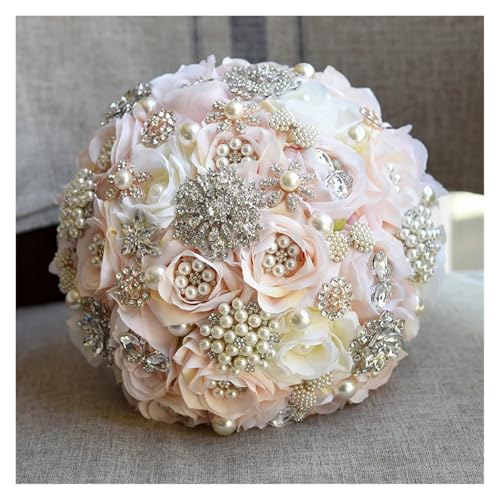 Kristall Brosche Bouquet Künstliche Blumen Bouquet Strass 25cm Große Braut Hochzeit Bouquet(Blush pink) von WHSDCZ
