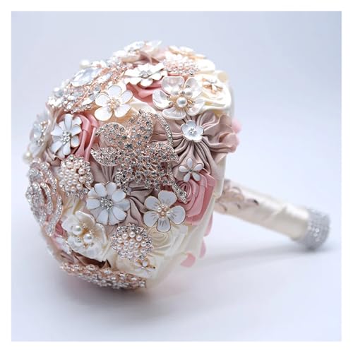 Seidenhochzeitsblumen Strassschmuck Blush Pink Brosche Bouquet Gold Brosche Brautkleid Hochzeitsstrauß(Blush Pink) von WHSDCZ