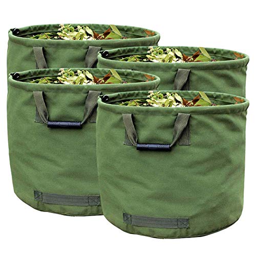 4-Stück 125L Gartenabfallsäcke für Schwere Aufgaben mit Griffen, Grüne Laubsack mit Militärischem Segeltuchgewebe (H45.7 cm, D55.8 cm) von IvyH