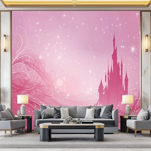 WHUOEUCO 3D Effekt Fototapete Rosa Schloss Sternenhimmel 500x280 cm Vliestapete Foto Tapete Wandbild Motivtapete, Moderne Schlafzimmer Wohnzimmer Kinderzimmer Wandtapete von WHUOEUCO