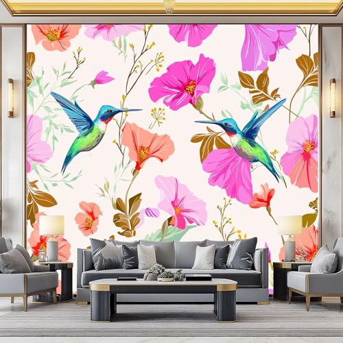 WHUOEUCO 3D Foto Tapete Kolibri-Blumen 300x210 cm Motivtapeten Wandbild Vlies Fototapete Poster Wandtapete, für Schlafzimmer Wohnzimmer TV-Hintergrund Wanddeko von WHUOEUCO