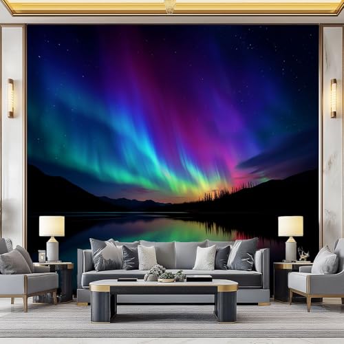 WHUOEUCO 3D Foto Tapete Nordlichter Nachtansicht 400x280 cm Motivtapeten Wandbild Vlies Fototapete Poster Wandtapete, für Schlafzimmer Wohnzimmer TV-Hintergrund Wanddeko von WHUOEUCO
