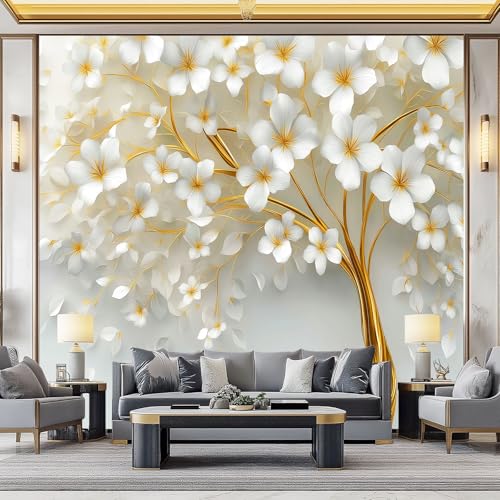 WHUOEUCO 3D Foto Tapete Platingoldener Blumenbaum 200x140 cm Motivtapeten Wandbild Vlies Fototapete Poster Wandtapete, für Schlafzimmer Wohnzimmer TV-Hintergrund Wanddeko von WHUOEUCO