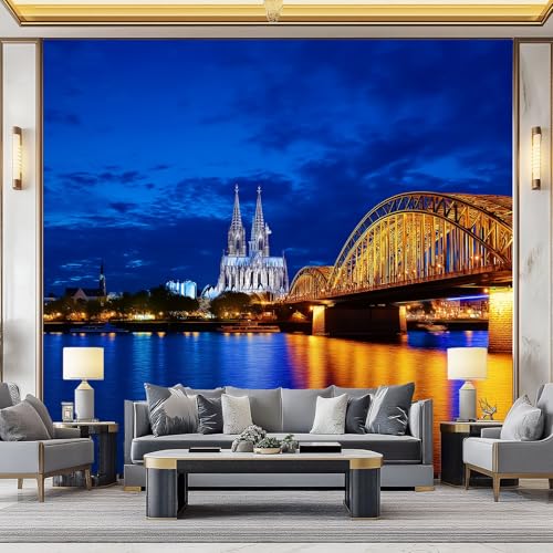 WHUOEUCO 3D Foto Tapete Stadtbrücke Bei Nacht 200x140 cm Motivtapeten Wandbild Vlies Fototapete Poster Wandtapete, für Schlafzimmer Wohnzimmer TV-Hintergrund Wanddeko von WHUOEUCO